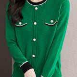 Casual Versatile Crew Neck Long-Sleeve Color-Block Knitted Top