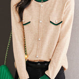 Casual Versatile Crew Neck Long-Sleeve Color-Block Knitted Top