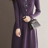 Elegant Temperament Shirt Collar Long-Sleeve Knitted Dress