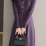 Elegant Temperament Shirt Collar Long-Sleeve Knitted Dress