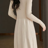 Elegant Temperament Shirt Collar Long-Sleeve Knitted Dress