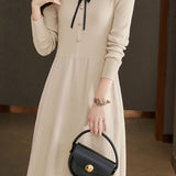 Elegant Temperament Shirt Collar Long-Sleeve Knitted Dress