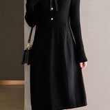 Elegant Temperament Shirt Collar Long-Sleeve Knitted Dress