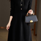 Elegant Temperament Shirt Collar Long-Sleeve Knitted Dress