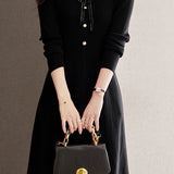 Elegant Temperament Shirt Collar Long-Sleeve Knitted Dress