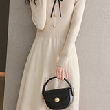 Elegant Temperament Shirt Collar Long-Sleeve Knitted Dress