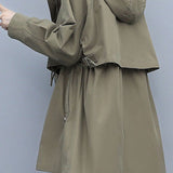 Casual Versatile Hooded Mid-Length Trench Coat