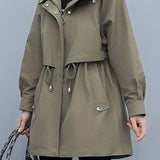 Casual Versatile Hooded Mid-Length Trench Coat