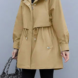 Casual Versatile Hooded Mid-Length Trench Coat