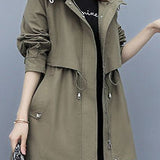 Casual Versatile Hooded Mid-Length Trench Coat