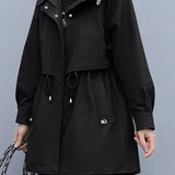 Casual Versatile Hooded Mid-Length Trench Coat