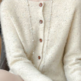 Casual Versatile Slub Yarn Speckled Knitted Long-Sleeve Cardigan