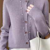 Casual Versatile Slub Yarn Speckled Knitted Long-Sleeve Cardigan