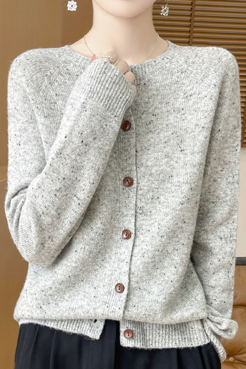 Casual Versatile Slub Yarn Speckled Knitted Long-Sleeve Cardigan - liwisi