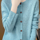Casual Versatile Slub Yarn Speckled Knitted Long-Sleeve Cardigan