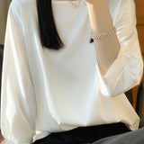 Casual Temperament Crew Neck 3/4-Sleeve Satin Pullover Top