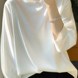 Casual Temperament Crew Neck 3/4-Sleeve Satin Pullover Top