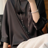 Casual Temperament Crew Neck 3/4-Sleeve Satin Pullover Top