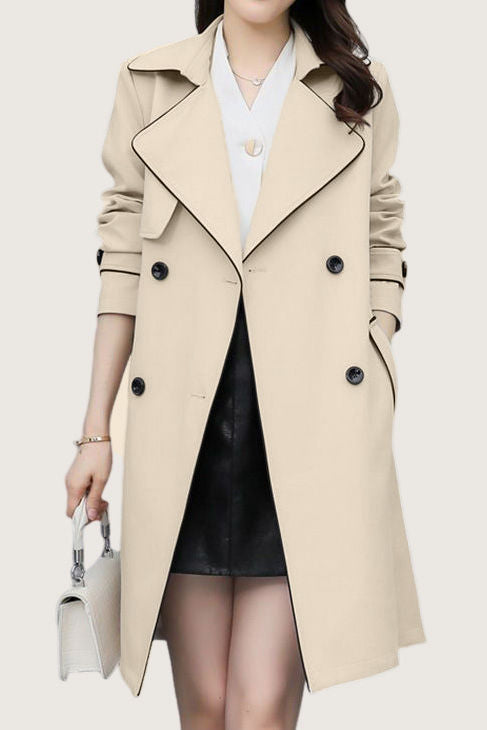 Casual Versatile Color-Block Piped Trench Coat - liwisi