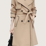 Casual Versatile Color-Block Piped Trench Coat - liwisi
