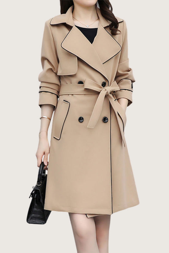 Casual Versatile Color-Block Piped Trench Coat - liwisi