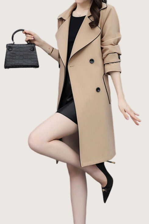 Casual Versatile Color-Block Piped Trench Coat - liwisi