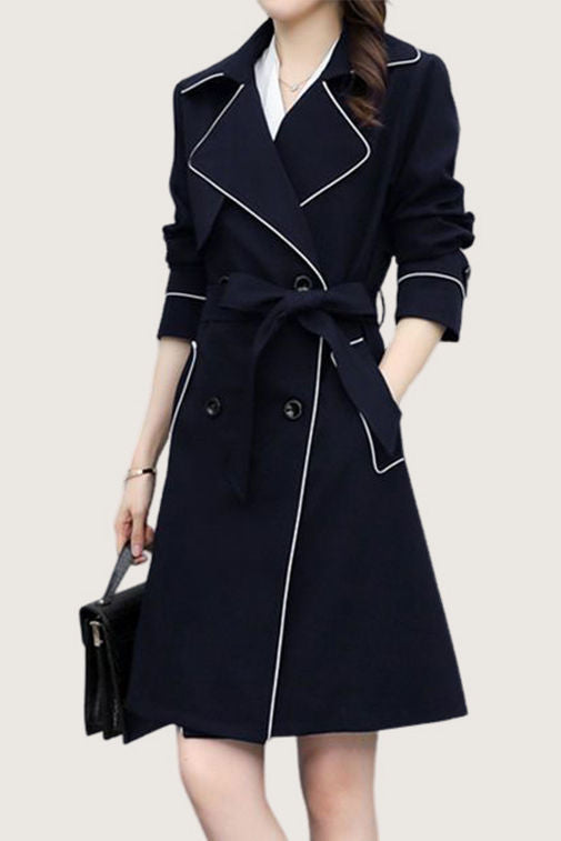 Casual Versatile Color-Block Piped Trench Coat - liwisi
