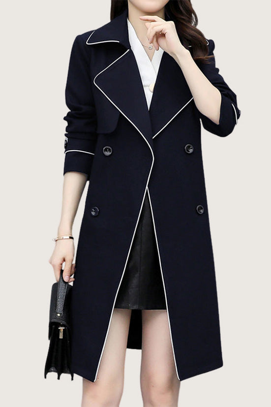 Casual Versatile Color-Block Piped Trench Coat - liwisi
