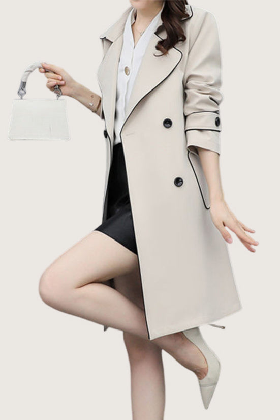 Casual Versatile Color-Block Piped Trench Coat - liwisi