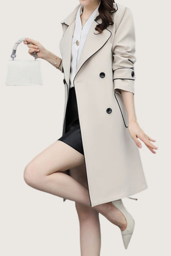 Casual Versatile Color-Block Piped Trench Coat - liwisi