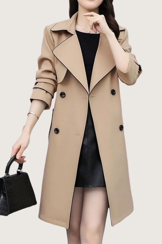 Casual Versatile Color-Block Piped Trench Coat - liwisi