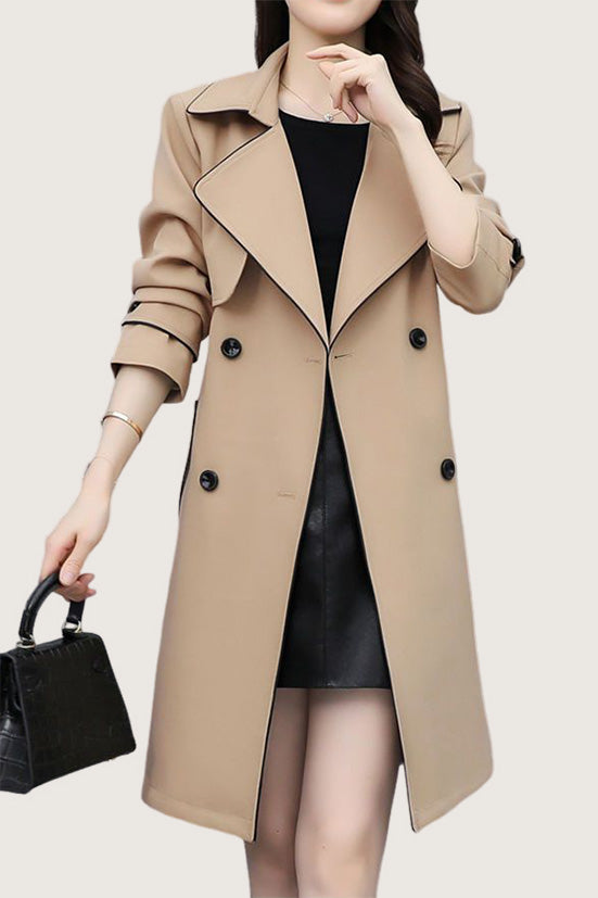 Casual Versatile Color-Block Piped Trench Coat - liwisi