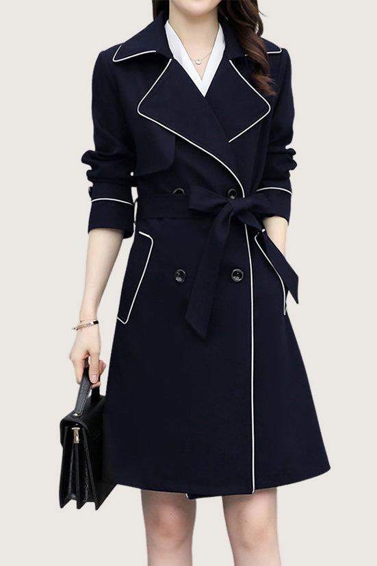 Casual Versatile Color-Block Piped Trench Coat - liwisi