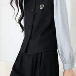 Casual Color-Block Ruffled Collar Shirt Vest Wide-Leg Pants 3-Piece Set - liwisi