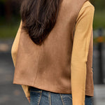 Casual Versatile Crew Neck Solid-Color Faux Leather Vest - liwisi