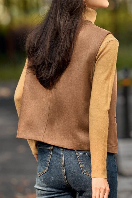 Casual Versatile Crew Neck Solid-Color Faux Leather Vest - liwisi