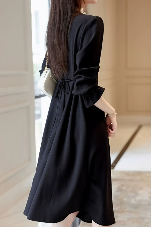 Casual Versatile Ruffled Crew Neck Fake Two-Piece Dress - liwisi