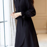 Casual Versatile Ruffled Crew Neck Fake Two-Piece Dress - liwisi