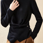 Casual Versatile Solid-Color Asymmetric Overlapped Sweater - liwisi