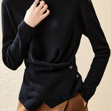 Casual Versatile Solid-Color Asymmetric Overlapped Sweater - liwisi