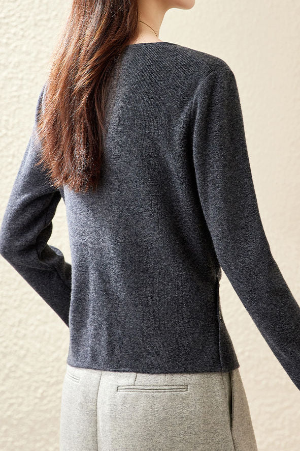 Casual Versatile Solid-Color Asymmetric Overlapped Sweater - liwisi