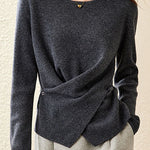 Casual Versatile Solid-Color Asymmetric Overlapped Sweater - liwisi