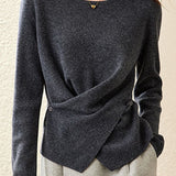 Casual Versatile Solid-Color Asymmetric Overlapped Sweater - liwisi