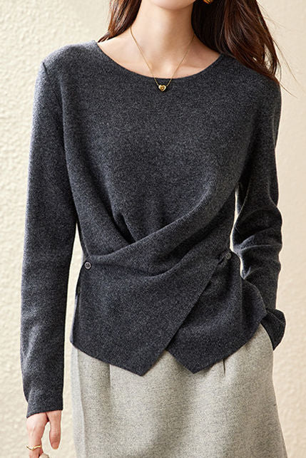 Casual Versatile Solid-Color Asymmetric Overlapped Sweater - liwisi