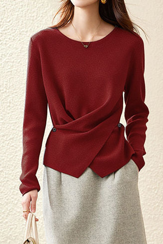 Casual Versatile Solid-Color Asymmetric Overlapped Sweater - liwisi