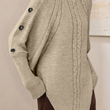 Casual Versatile Solid-Color Batwing Sleeve Cable-Knit Sweater