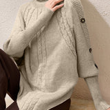 Casual Versatile Solid-Color Batwing Sleeve Cable-Knit Sweater