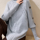 Casual Versatile Solid-Color Batwing Sleeve Cable-Knit Sweater