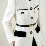 Casual Versatile Twill Color-Block Half-High Neck Coat