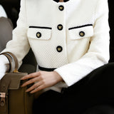 Casual Versatile Twill Color-Block Half-High Neck Coat
